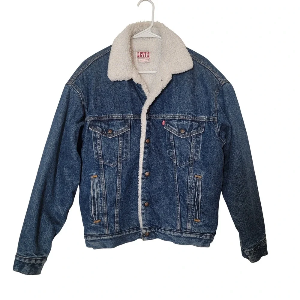Vintage 90s Levi's Denim‎ Trucker Jacket Sherpa Lined Jean Jacket Winter Medium